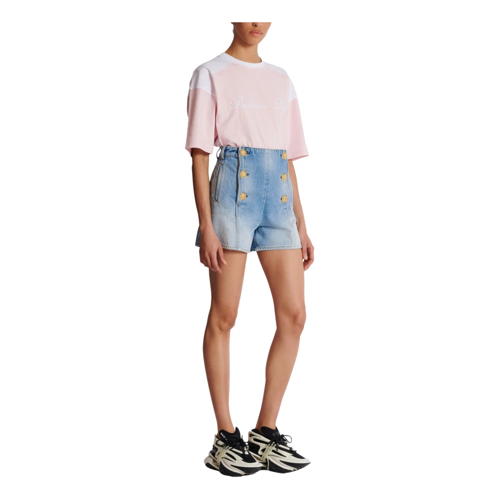 Balmain Denim shorts met knopen Blue Dames