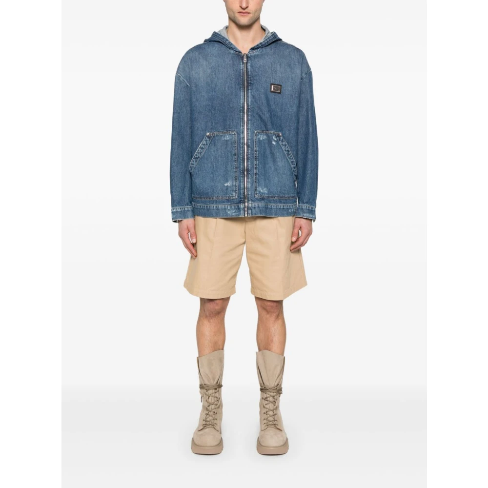 Dolce & Gabbana Indigo Blauwe Hoodiejas met Rits Blue Heren