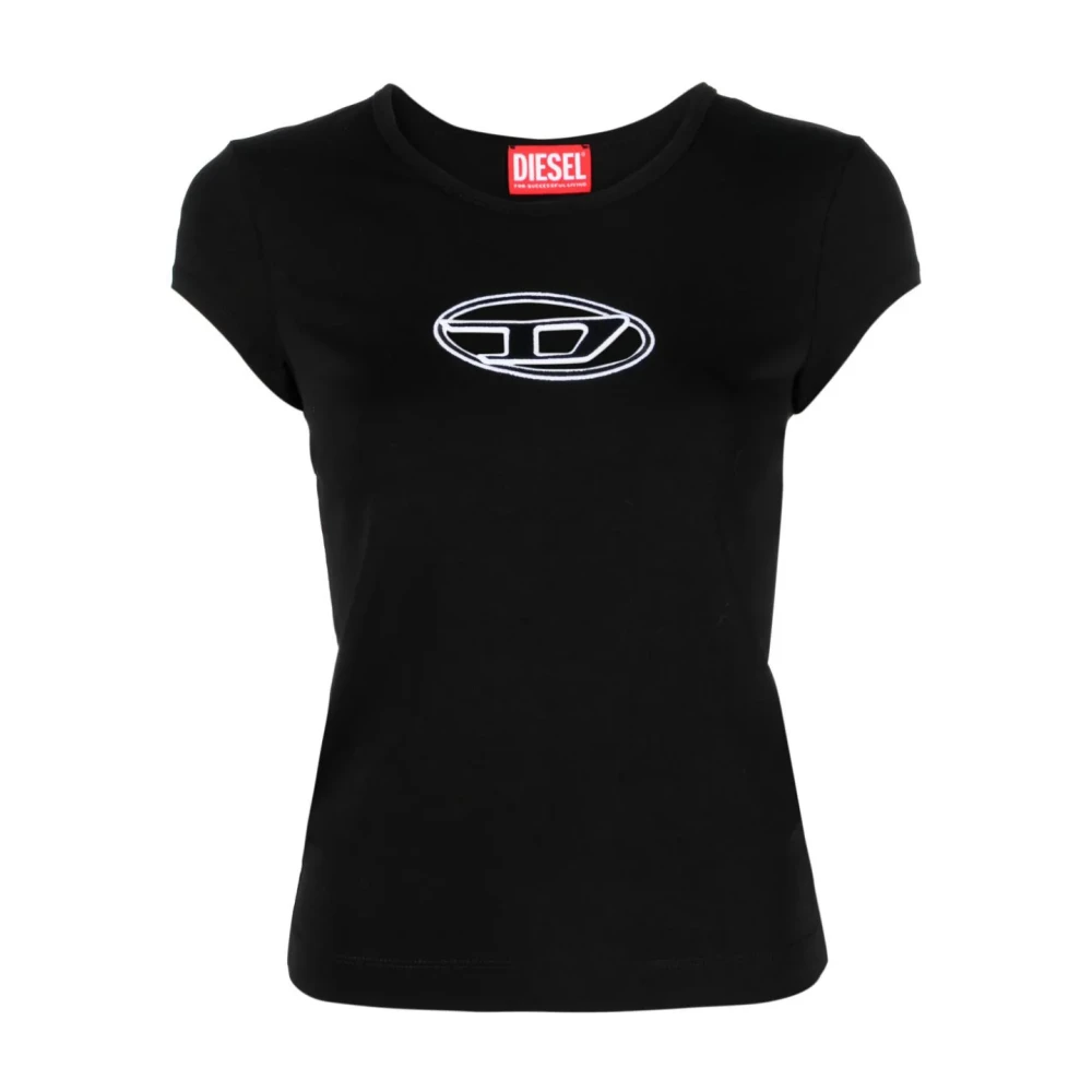 Diesel Zwarte T-Angie T-shirt met Oval D Logo Black Dames