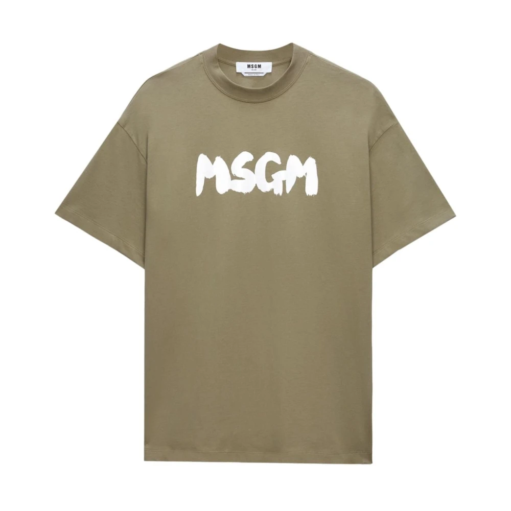 Msgm Groene Logo Print Crew Neck T-shirt Green Heren