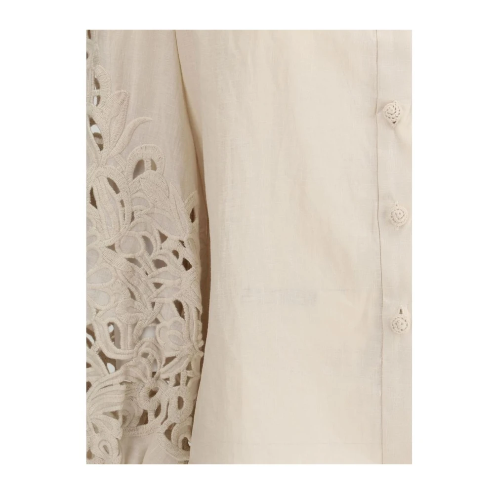 Zimmermann Linnen blouse met kanten kraag Beige Dames