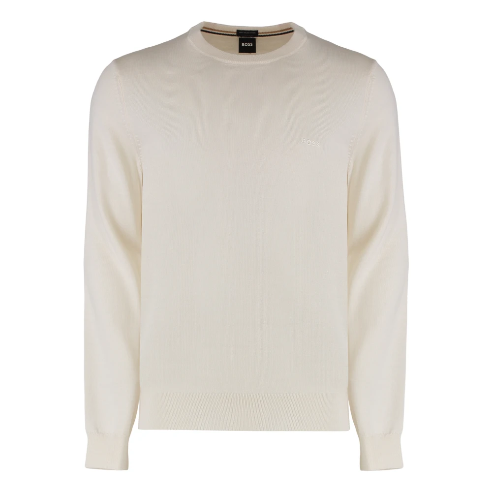 Hugo Men's Beige Round-Neck Knitwear, M, Virgin Wool Crew-Neck Jumper