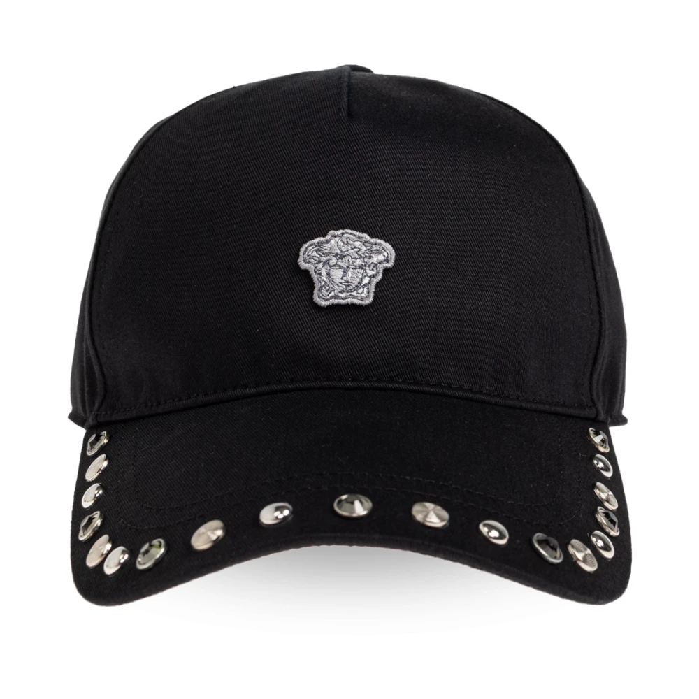 Versace Men's Black Hats & Caps, 58 Cm, Embellished Cotton Baseball Cap