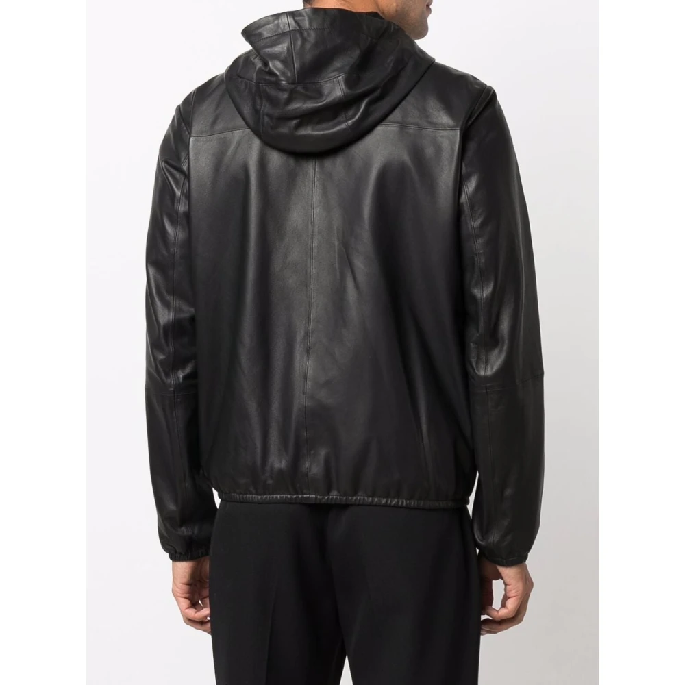 Emporio Armani Leather Jackets Black Heren