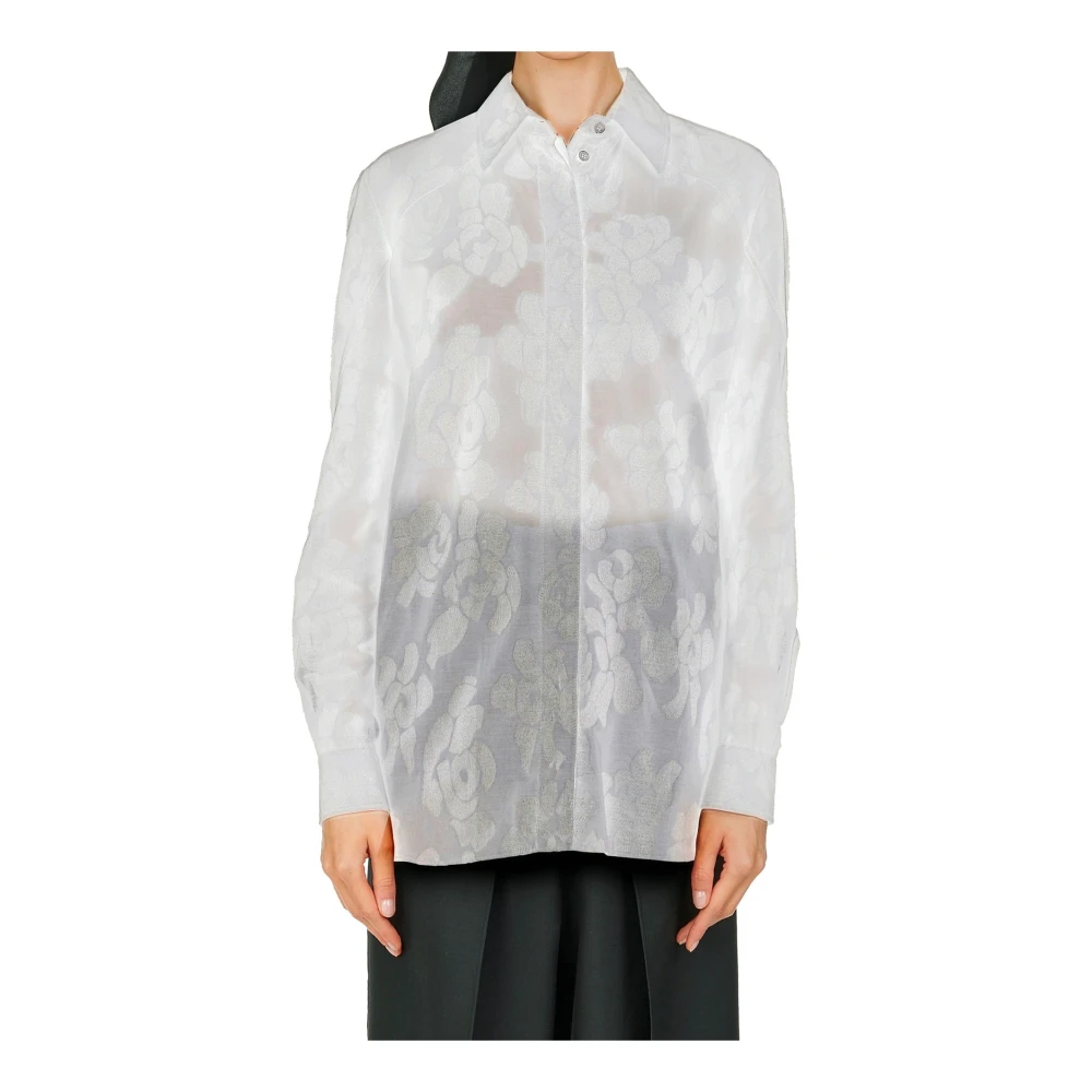 Salvatore Ferragamo Bloemenprint knoopshirt voor vrouwen White Dames