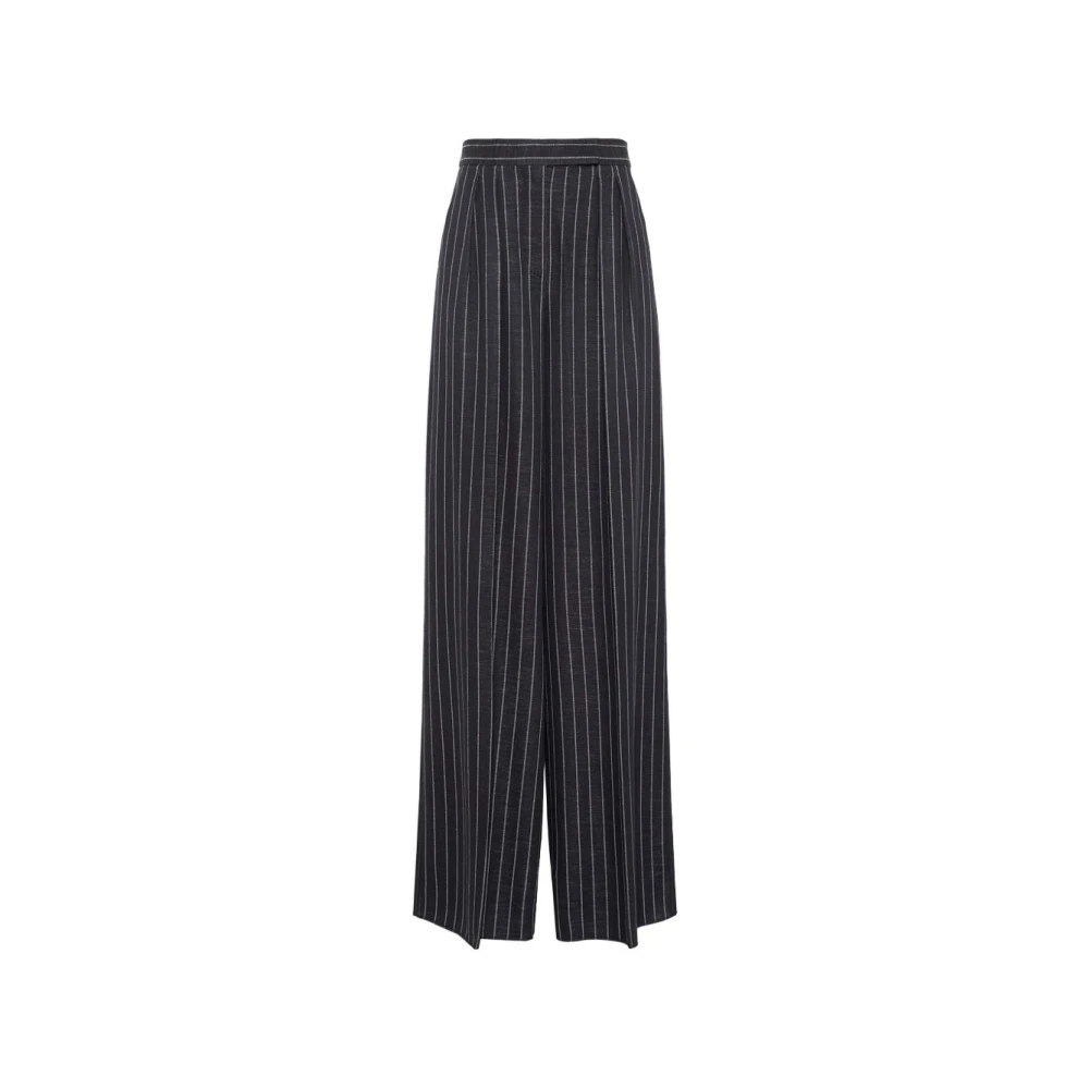 Max Mara Pantaloni Gessati Con Piega - Female - Wide Trousers - Gray - Xs - Trousers