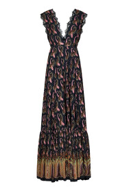 Czarna sukienka z koronkowymi wstawkami i wzorem paisley