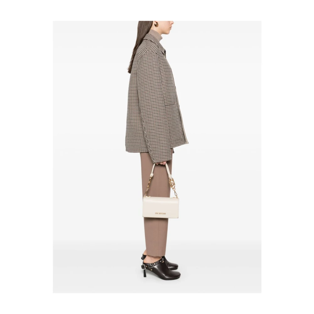 Love Moschino Beige Schoudertas met Vouwsluiting en Compartiment Beige Dames