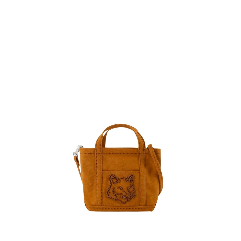 Maison Kitsuné Bruine Katoenen Mini Shopper Tas met Fox Profiel Brown Dames