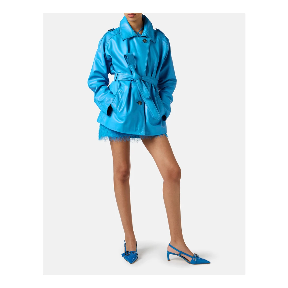 Iceberg Korte kobalt leren jas met Milano Italia logo Blue Dames