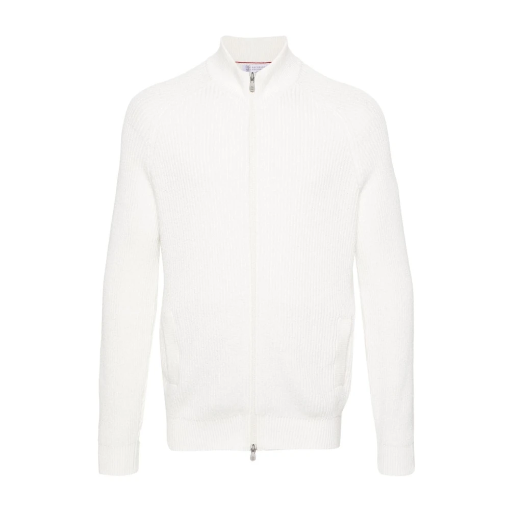 BRUNELLO CUCINELLI Wit Geribbeld Katoen Zip Vest White Heren