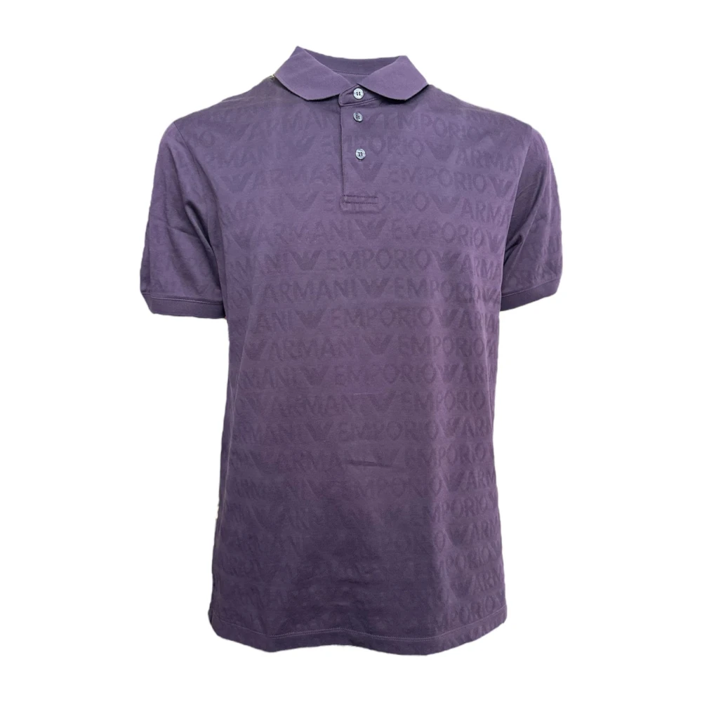 Emporio Armani Paarse polo met korte mouwen en all-over logo lettering Purple Heren