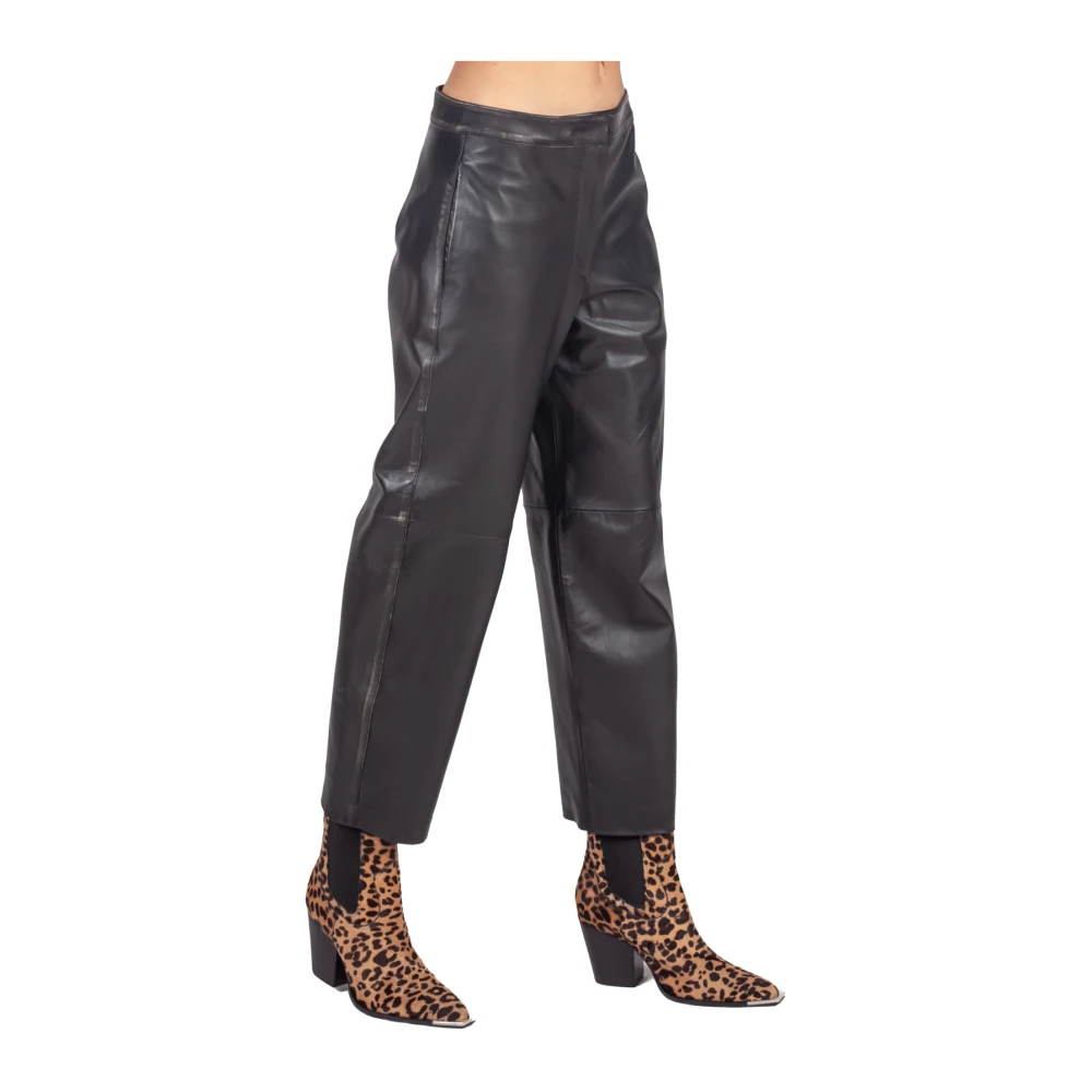 Liviana Conti Zwarte leren taps toelopende broek Black Dames