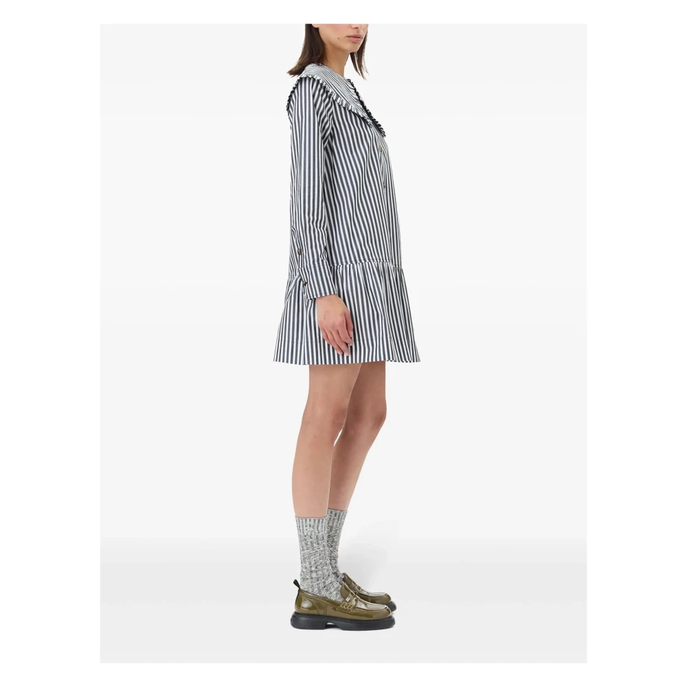 Ganni Gestreepte Grote Kraag Mini Overhemdjurk Black Dames