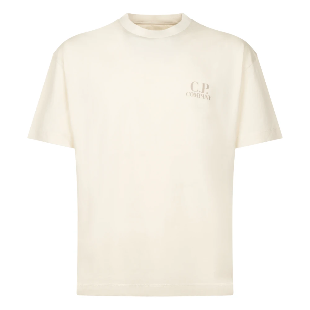 C.p. Company Men's Beige 30/1 Jersey Short Sleeve Logo T-Shirt