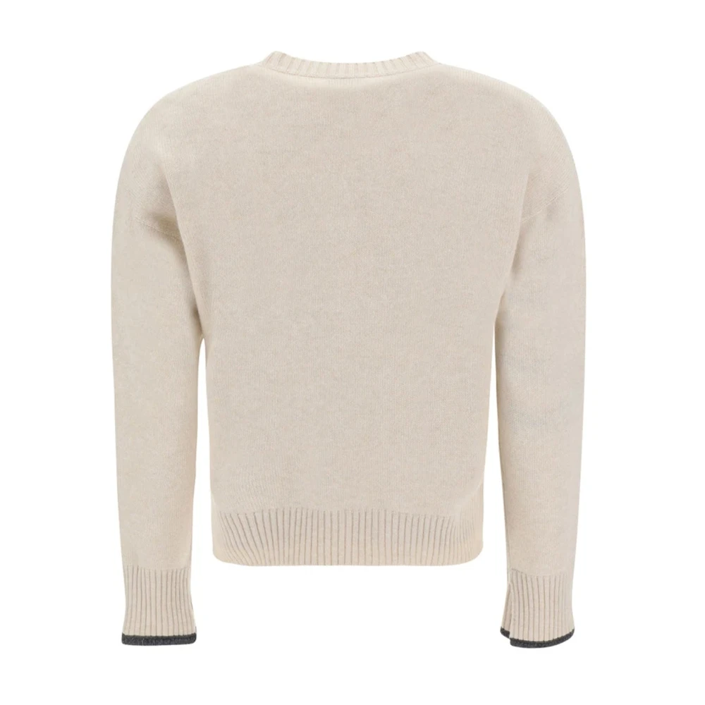 BRUNELLO CUCINELLI Beige Kasjmier Trui met V-Hals Beige Dames