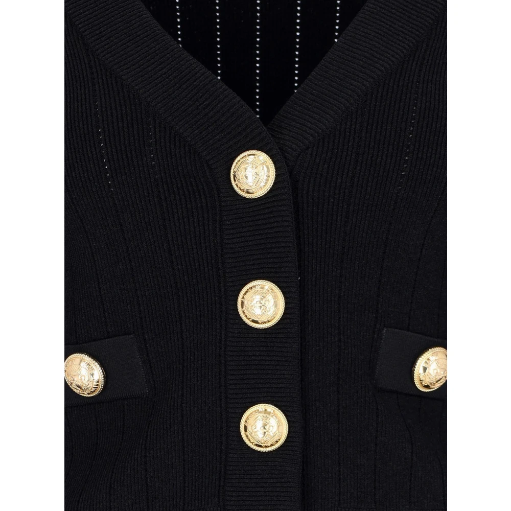 Balmain Geribbelde Viscose Vest Black Dames