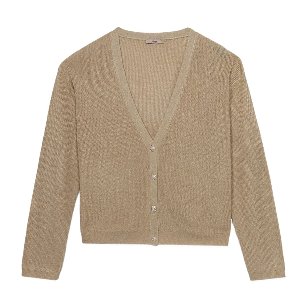 Oltre Lurex vest met sierknopen Beige Dames