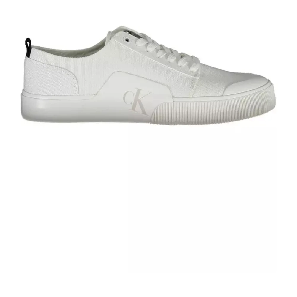 Calvin Klein Men's White Sneakers,, Cotton Sneaker With Logo Print Size 10 Uk