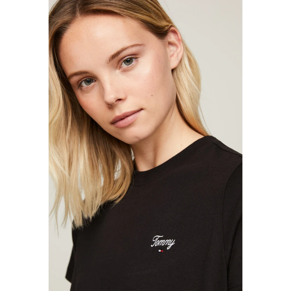 Tommy Jeans Geborduurd logo katoenen T-shirt Zwart Black Dames