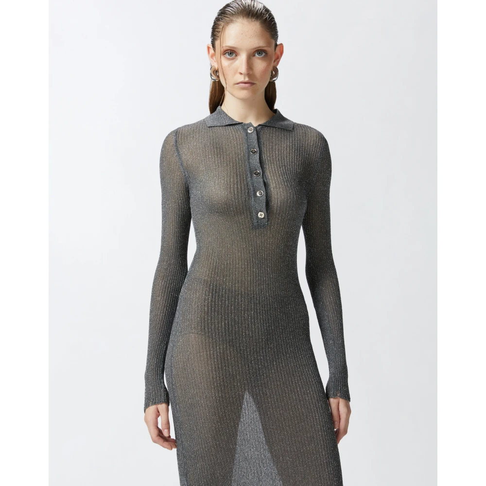 pinko Geribbelde Gebreide Midi Jurk met Lurex Gray Dames