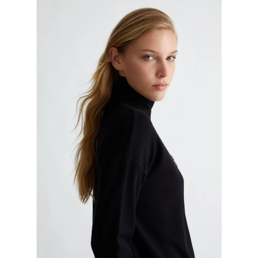 Liu Jo Stijlvol Logo en Strass Sweater Black Dames