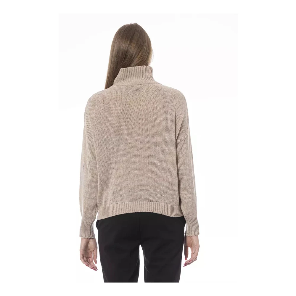 Baldinini Volcano Neck Viscose Trui Beige Dames