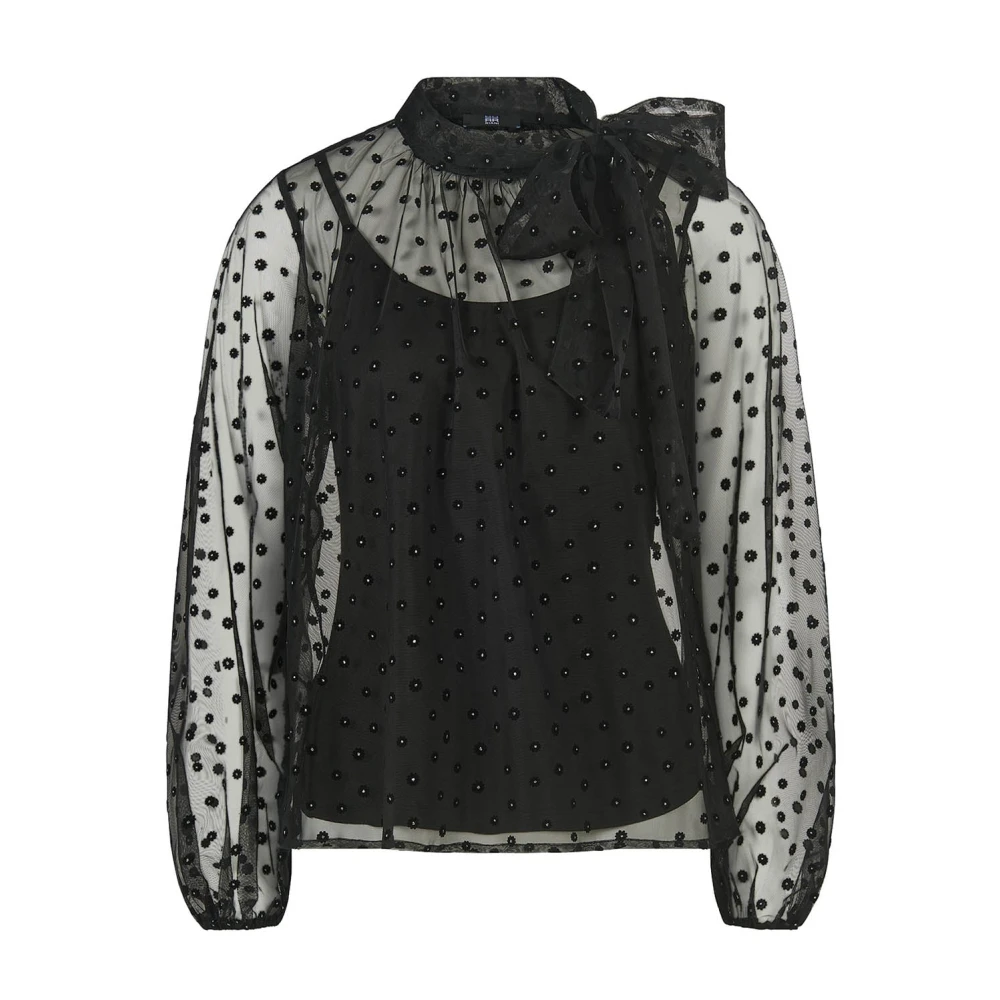 RIANI Doorschijnende Tule Blouse met Bloemenborduursel Black Dames