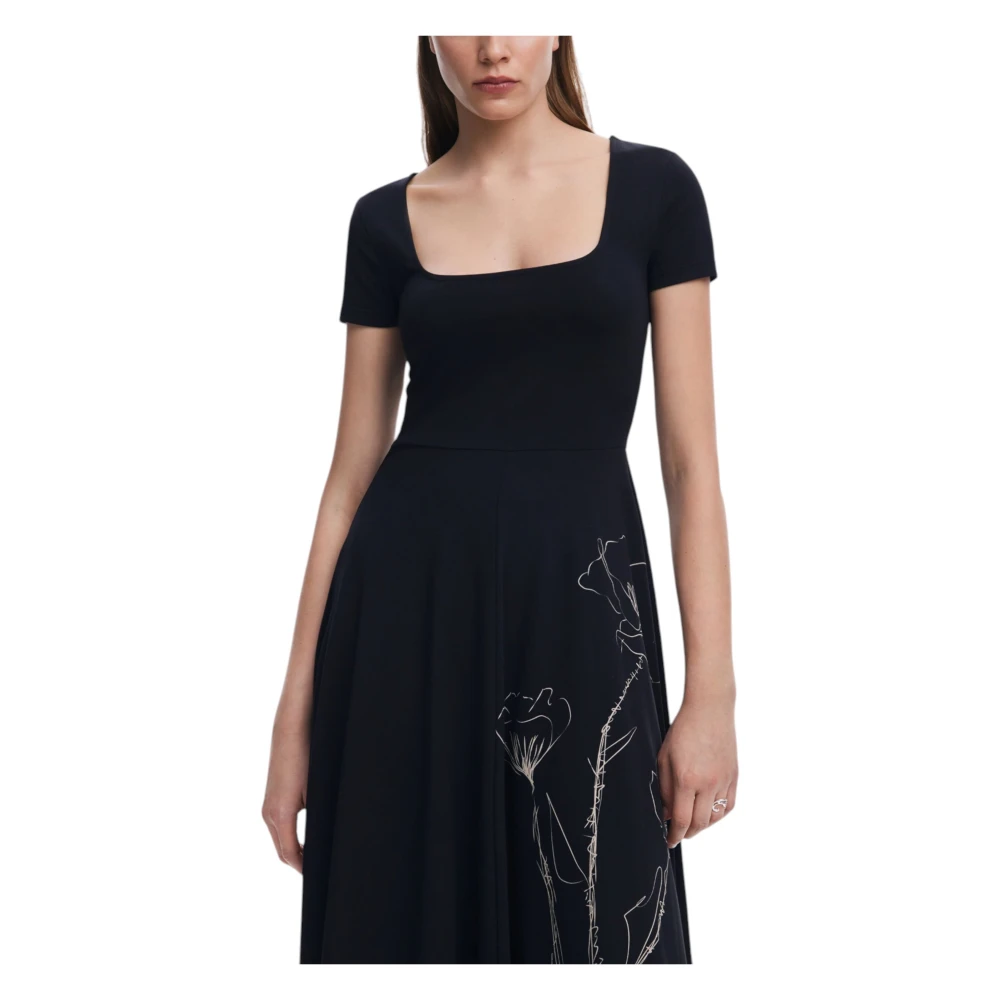 Desigual Zwarte Zomerjurk met Vierkante Halslijn Black Dames