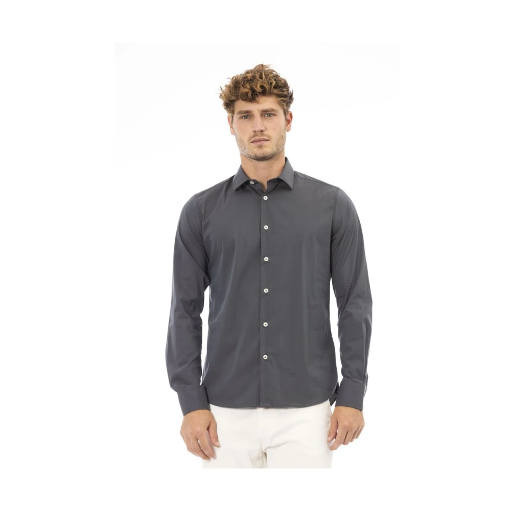 Baldinini Italiaanse kraag overhemd met knoopsluiting Gray Heren