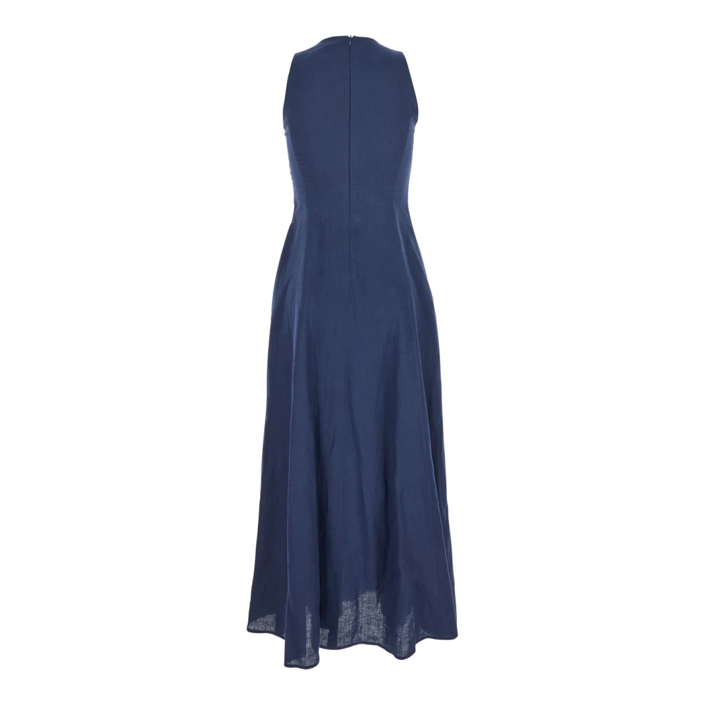 Eleventy Blauwe Linnen Mouwloze Jurk Blue Dames