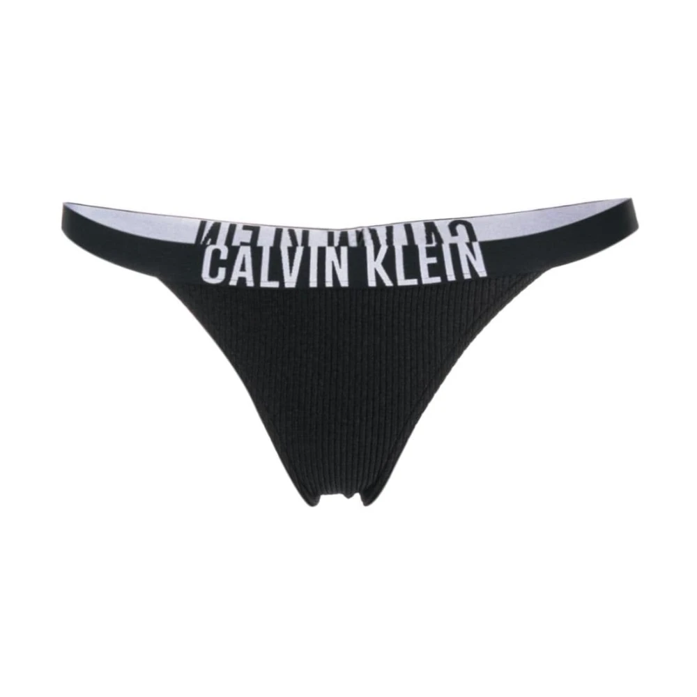 Calvin Klein Zwarte Geribbelde Bikini Broekjes Black Dames