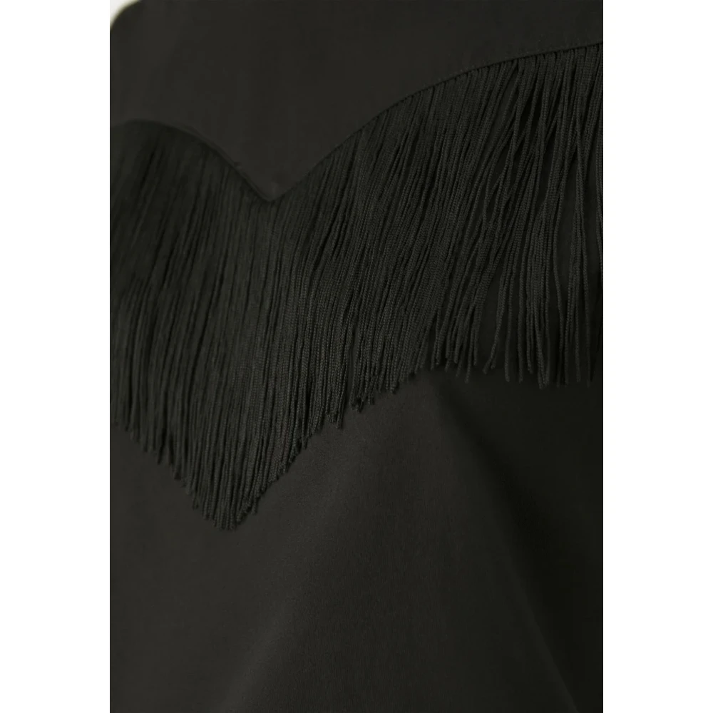 pinko Zwarte katoenen T-shirt met franjes Black Dames