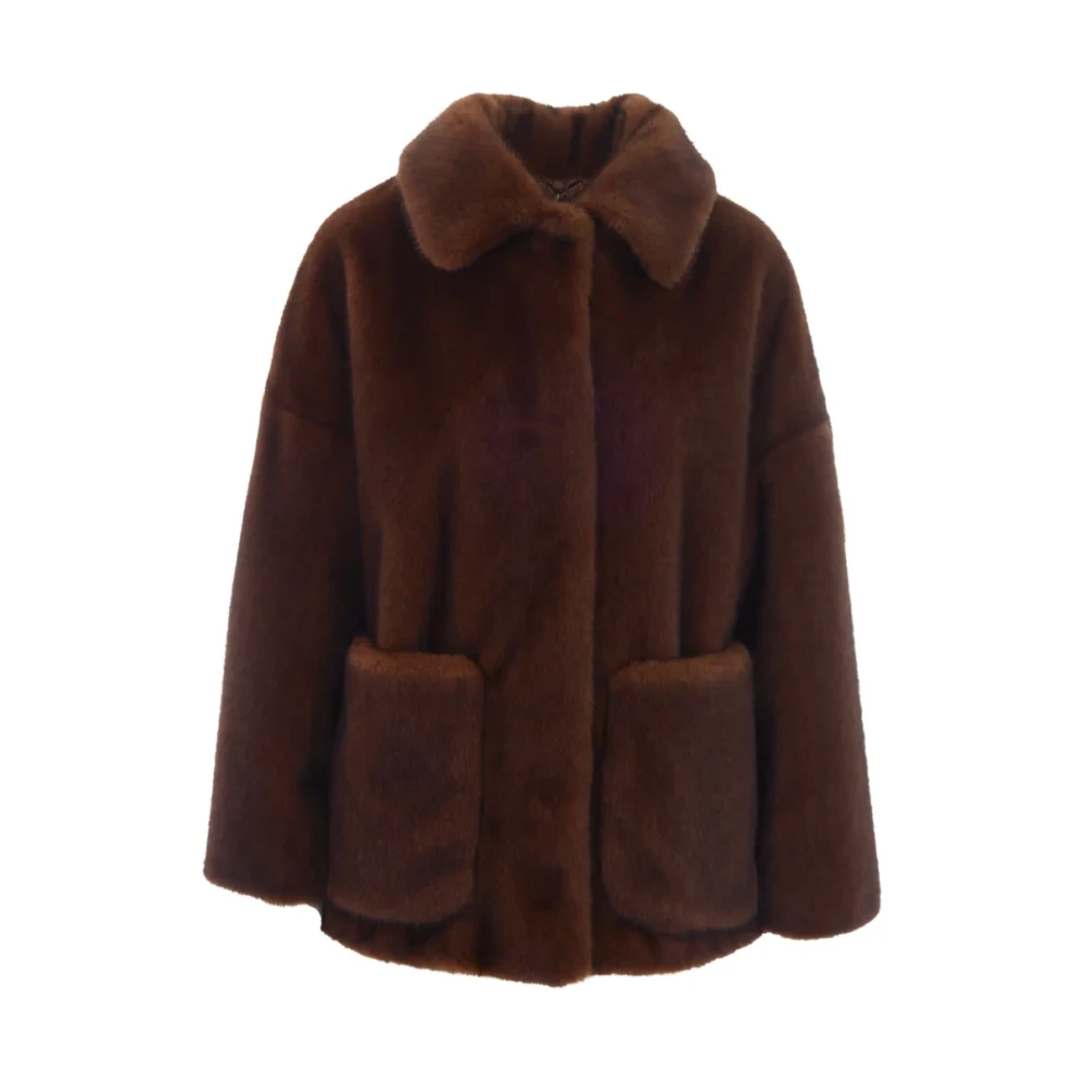 Herno Donna Marrone - Cappotto In Ecopelliccia Con Tasche Applicate - Jackets - S
