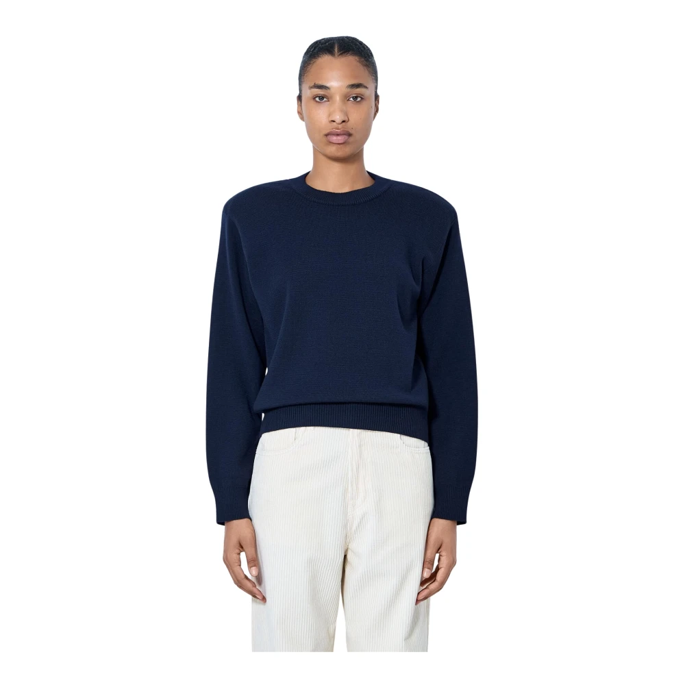 Róhe Statement Shoulder Crewneck - Female - Round-Neck Knitwear - Blue - M - Knitwear