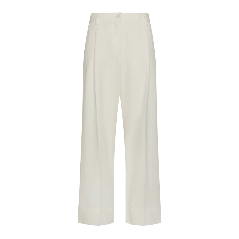 Momoni Wijde Pijp Chevron Katoen Wol Broek Beige Dames