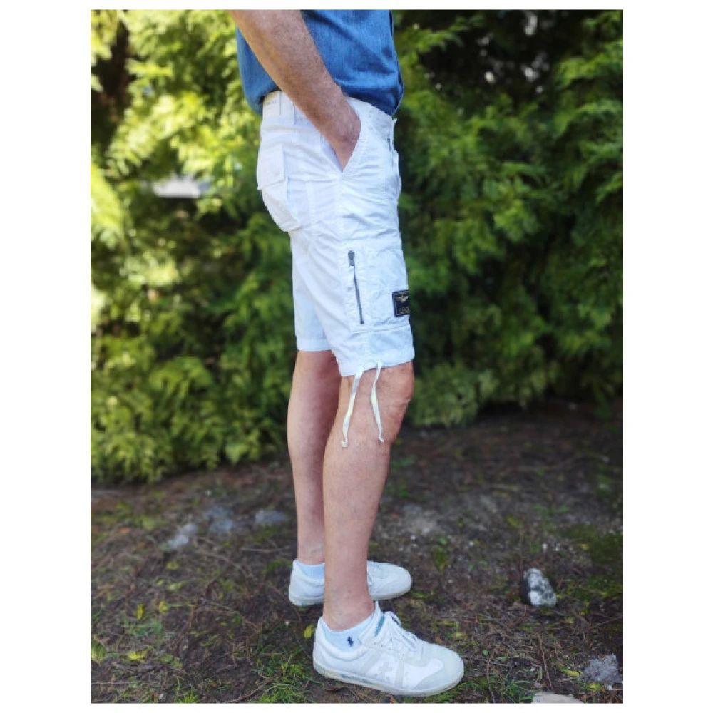 aeronautica militare Katoenen Bermuda Shorts met militair geïnspireerde zakken White Heren