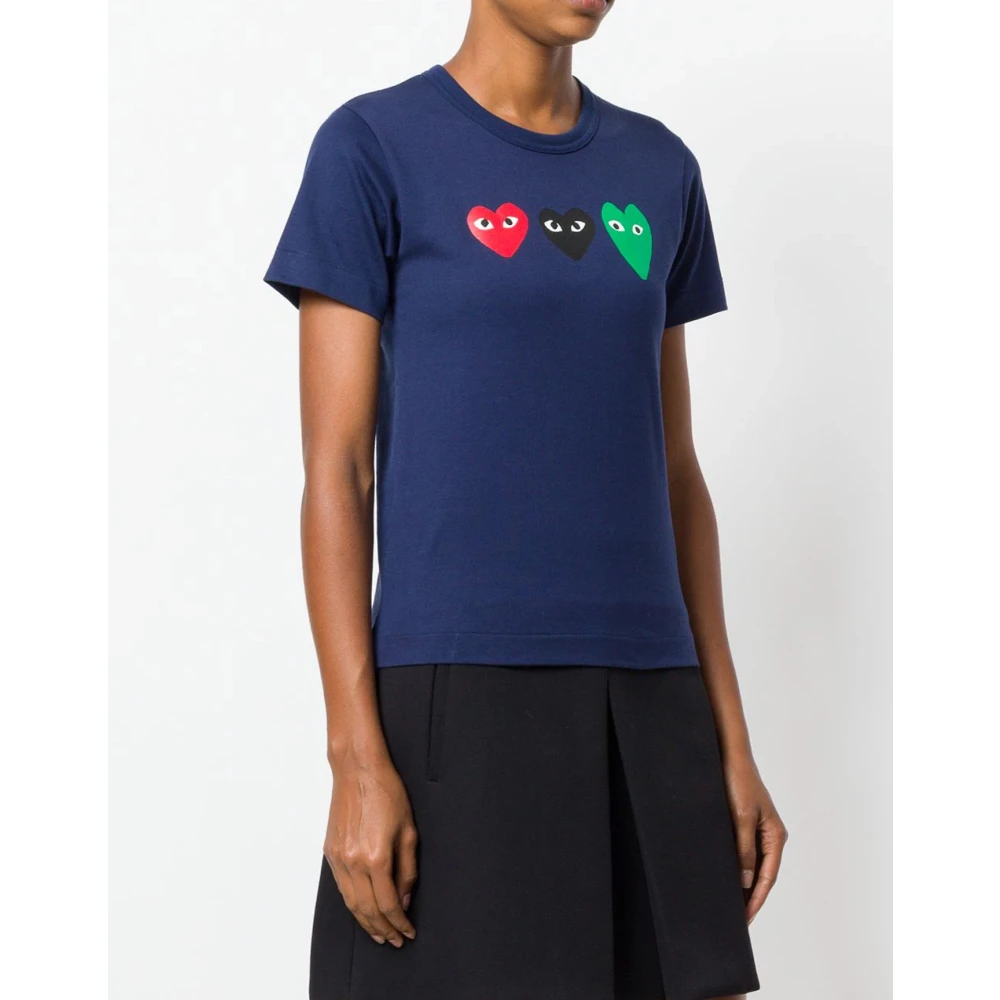 Comme des Garçons Hart Logo Navy T-Shirt 100% Katoen Blue Dames