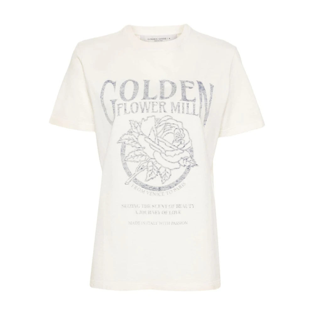 Golden Goose Versleten Logo Print T-shirts en Polos White Dames