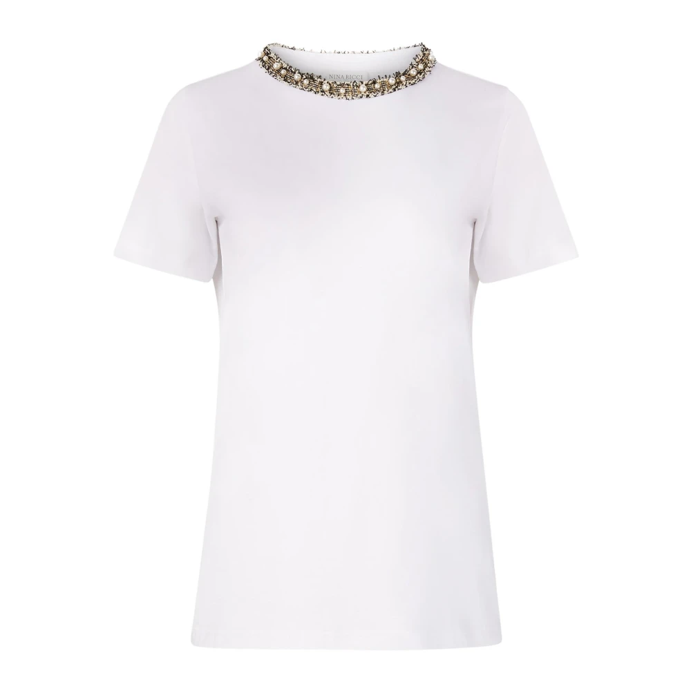 Nina Ricci Witte Beaded Neckline T-Shirt White Dames