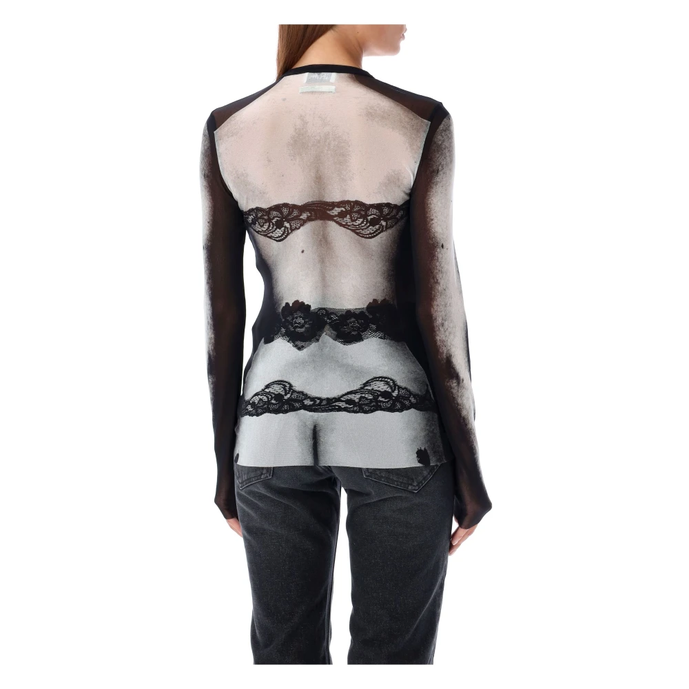 Jean Paul Gaultier Zwart Kant Top met Naakt Print Black Dames