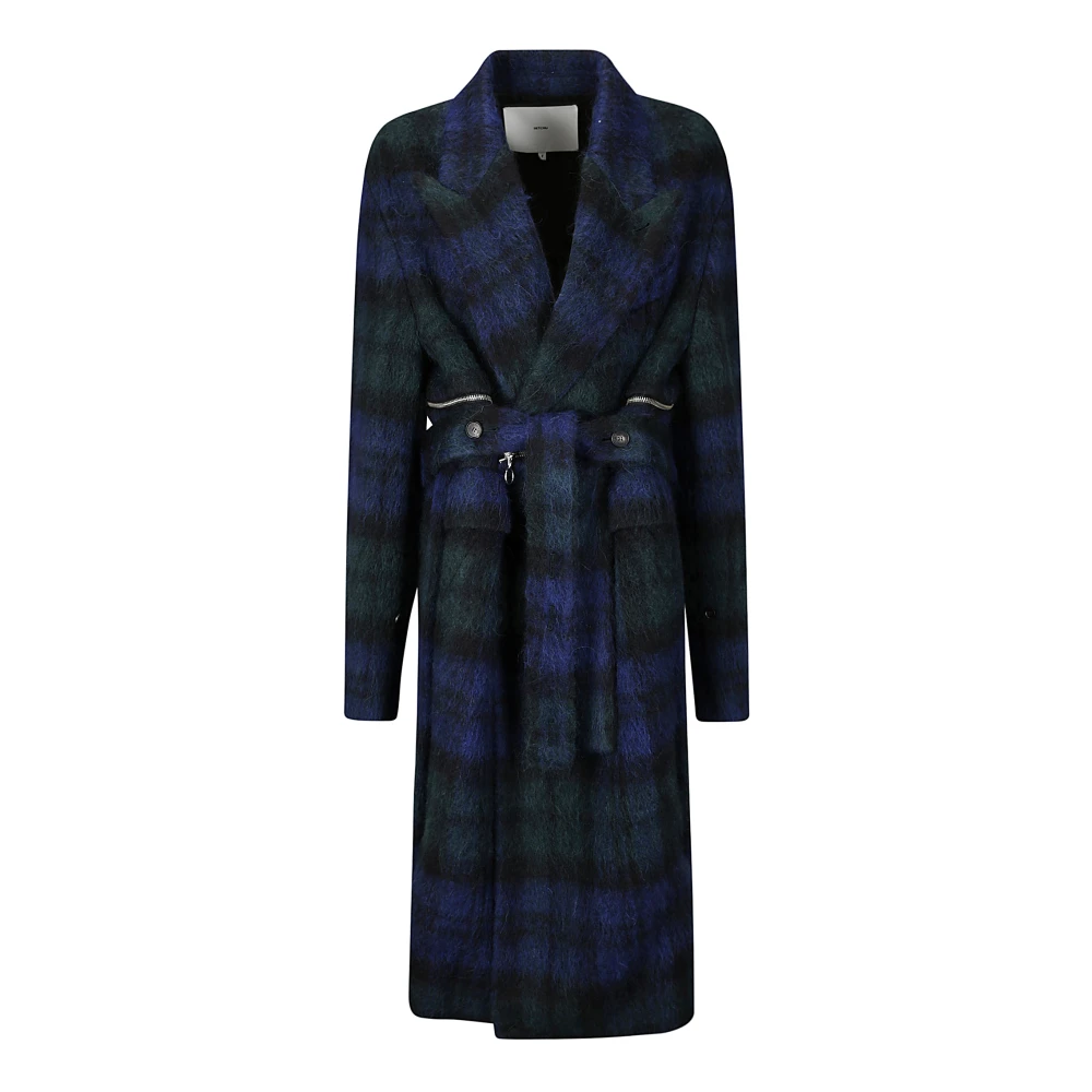 Setchu Lange Tartan Dubbele Rits Jas Blue Dames