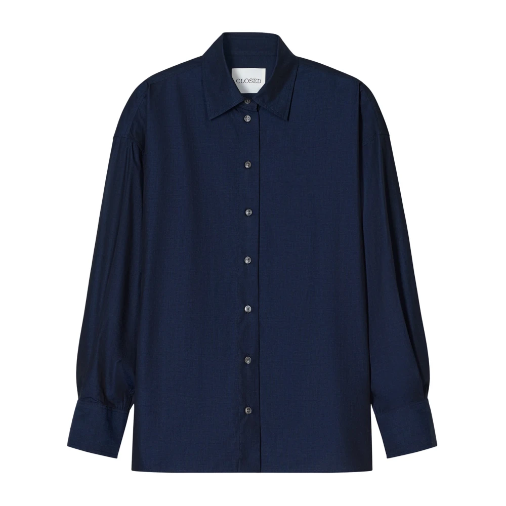 Closed Vrouw Blauw Overhemden Dames, M, Katoen, Button Front Point Collar Shirt