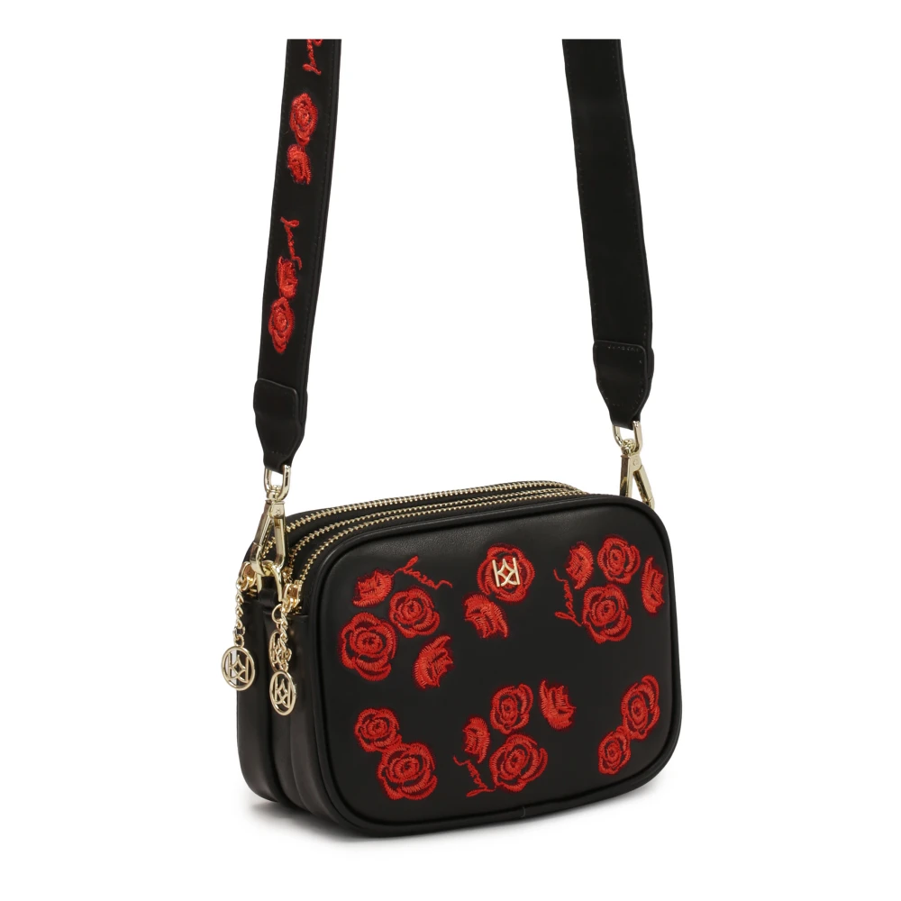 Kazar Zwarte klassieke handtas met rode bloemen Black Dames