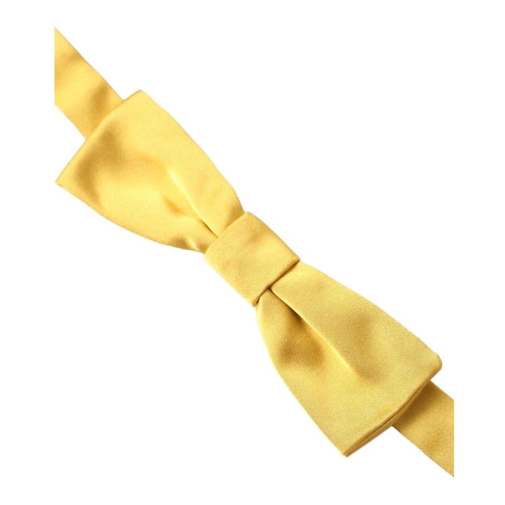 Dolce & Gabbana Zwarte Brokaat Zijden Strikdas Yellow Heren