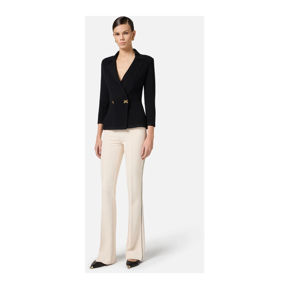 Elisabetta Franchi Zwarte gebreide blazer met gouden strikken Black Dames