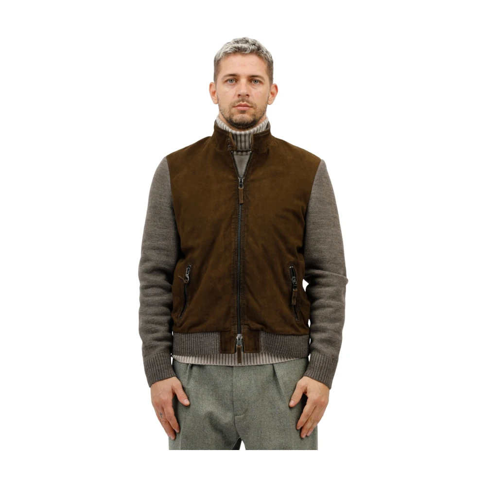 The Jack Leathers Suède jas met wollen mouwen en rug Brown Heren