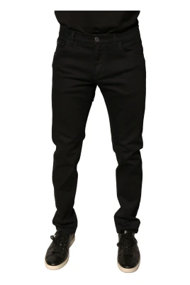 Svart Blommig Slim Fit Denim Jeans med Dragkedja