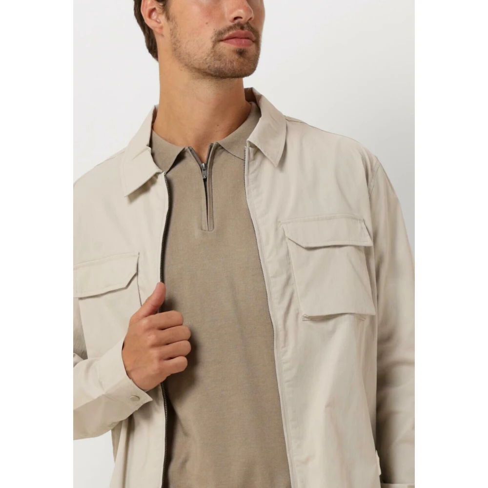 Pure Path Overshirt met ritssluiting en borstzakken Beige Heren