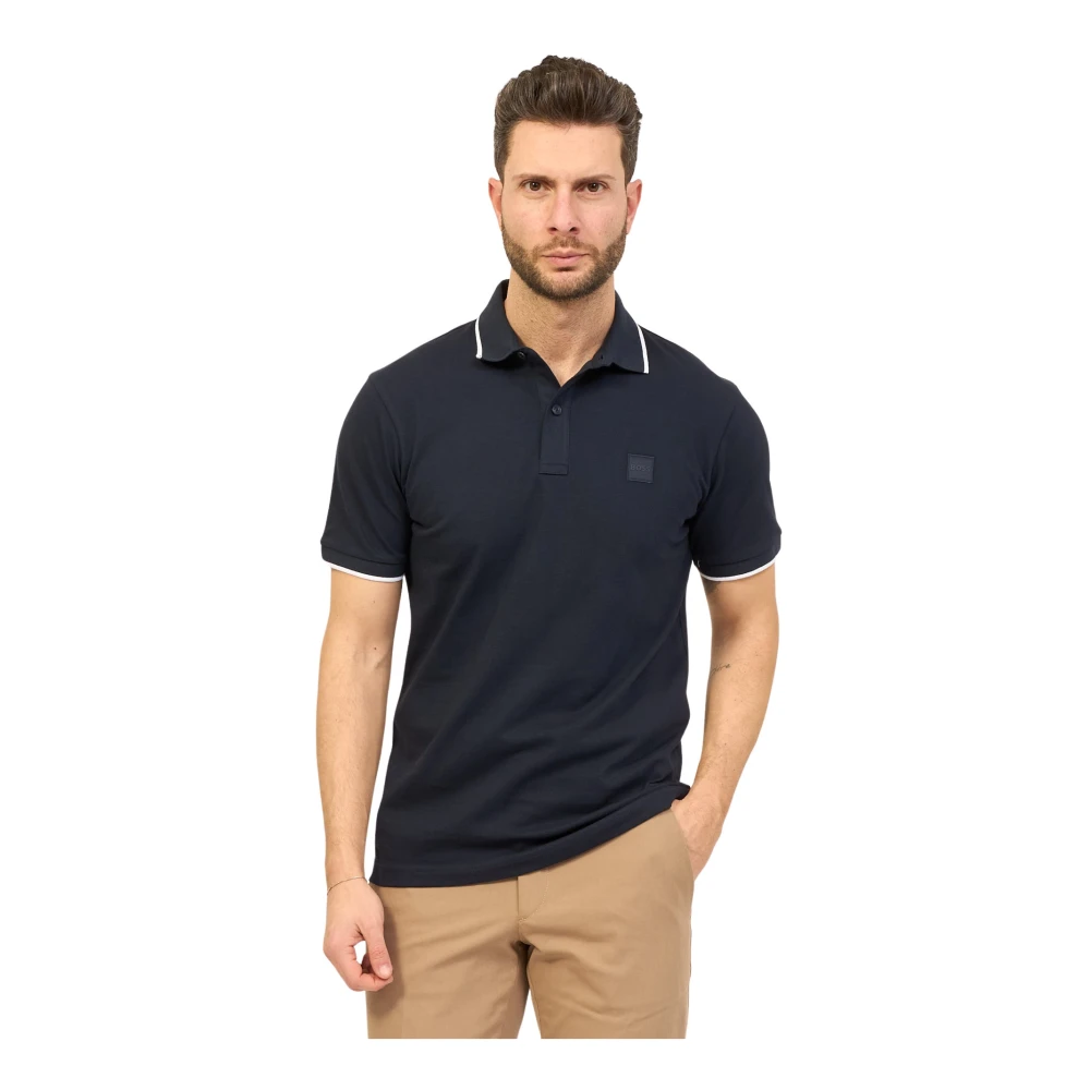 Boss Blauwe Polo Slim Fit Piqué Blue Heren